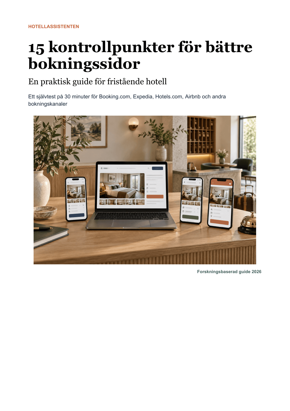 Omslaget till guiden 15 kontrollpunkter för bättre bokningssidor